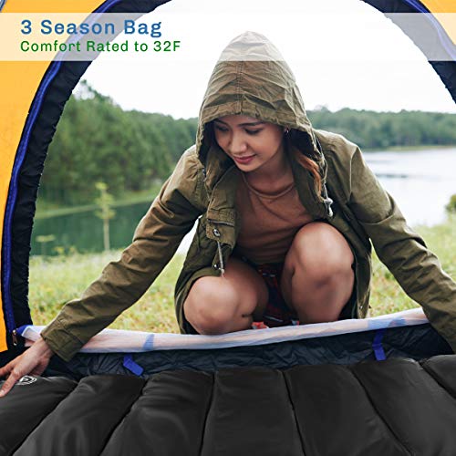 Sleeping Bag - Lightweight Envelope-Style 32F Rated Outdoor Sleeping Bag with Hood and Carry Bag for Backpacking, Camping and Hiking by Wakeman (Navy)