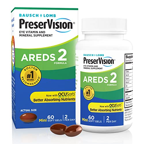 PreserVision AREDS 2 Eye Vitamin & Mineral Supplement, Contains Lutein, Vitamin C, Zeaxanthin, Zinc & Vitamin E, 60 Minigels (Packaging May Vary)