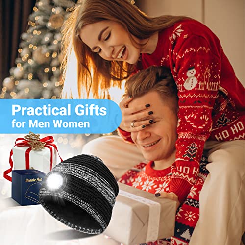 TAOCANTAO Beanie with Light Mens Gifts Unique - Stocking Stuffers for Women Men Rechargeable LED Knitted Beanie Hat for Grandpa Dad Him