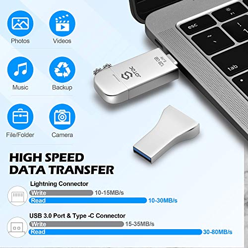 JSL JDTDC 128GB Apple MFi Certified iPhone-Photo-Stick, 3 in 1 USB3.0 iOS Flash-Drive Photo-Stick-for-iPhone Thumb Drives iPhone Backup Memory-Stick for iPhone 15/14/13/12/11, iPad, Android, PC