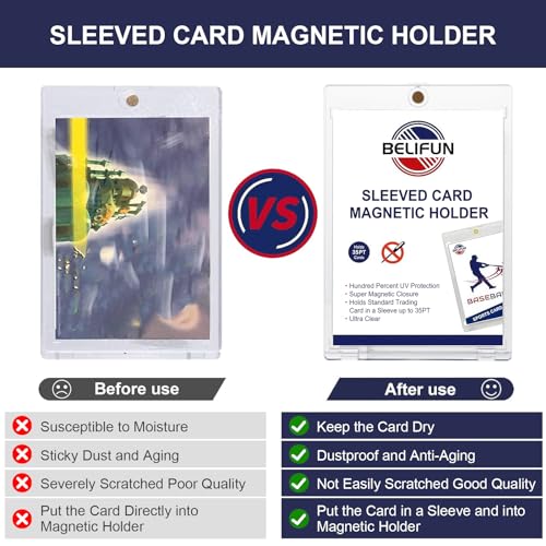 20-Pack One Touch Sleeved-Card Magnetic-Holders - 35PT Trading Card Holders, UV Protection Clear Acrylic Card Cases, Magnet Case Protectors for Game Cards, Baseball Cards, Sports Cards, Standard Cards