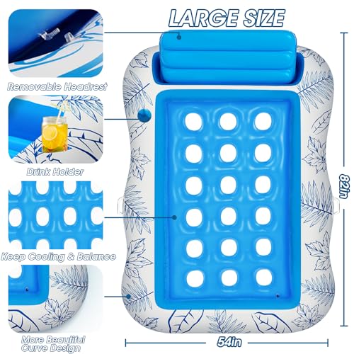 Inflatable Pool Float Lounge for Adults, BAIAI Large Pool Floaties Rafts for Adults with Headrest Drink Holder Sun Tanning Floats for Swimming Pool with Holes Lake Float Summer Beach Pool Party