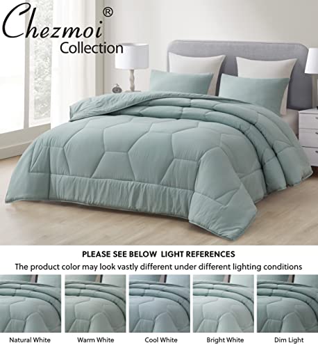 Chezmoi Collection Vero 3-Piece Honeycomb Quilted Microfiber Comforter Set - Soft Washed Lightweight Geometric Hexagon Bedding, Full, Aqua