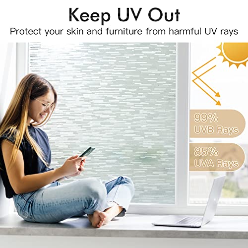 Haton Window Privacy Film, Frosted Glass Window Film, Static Cling UV Blocking Removable Window Clings, Opaque Window Stickers, Vinyl Window Coverings for Home Office, Non Adhesive 29.5 x 157.4 Inches