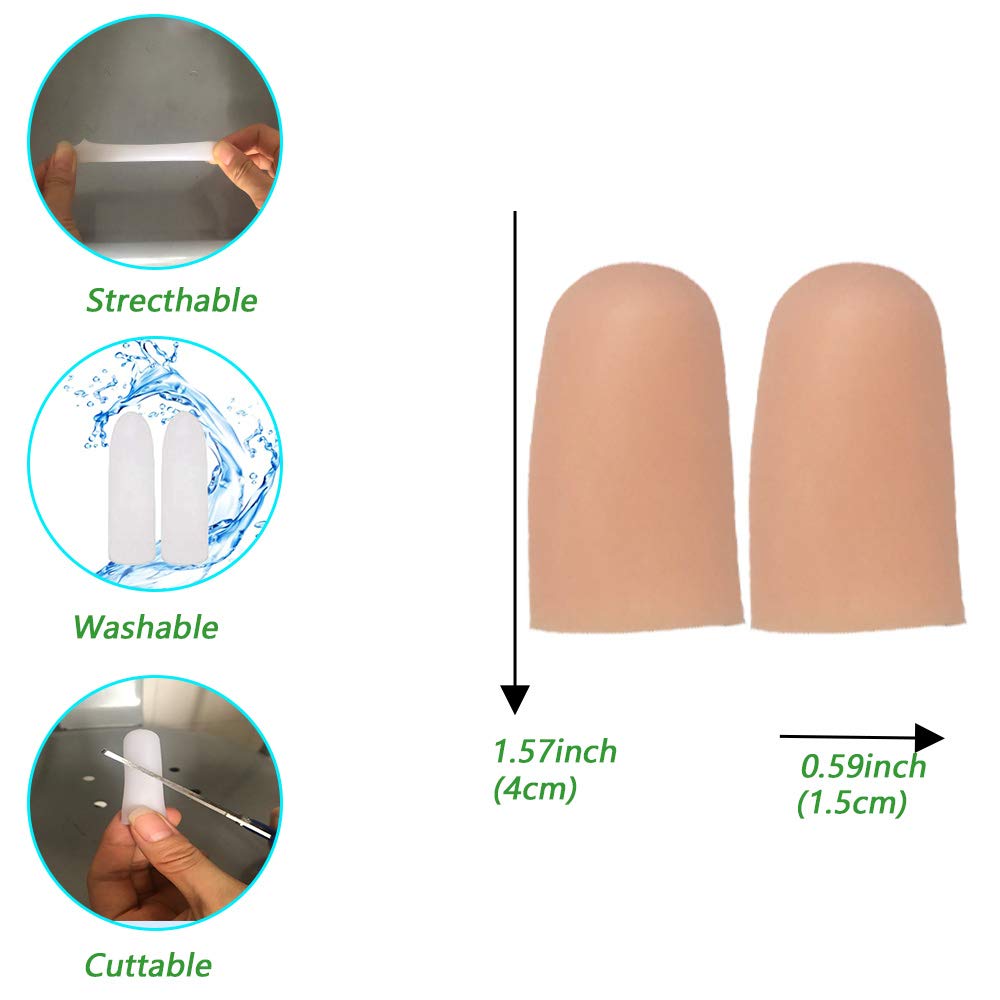 Gel Finger Protectors Finger Caps Silicone Fingertips Protection - Finger Cots Great for Trigger Finger, Finger Arthritis, Finger Cracking and Other Finger Pain Relief(Nude, Medium)