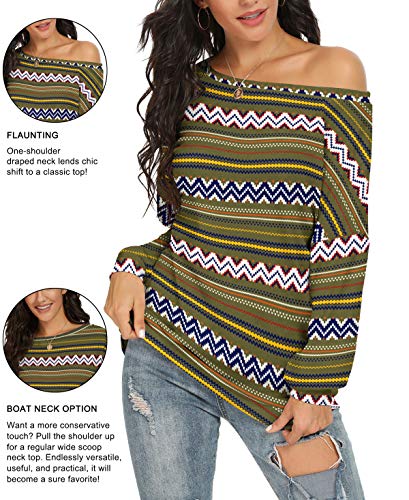 JINKESI Women Long Sleeve Tops Color Block Sweatshirts Round Neck Loose Tunic Top Khaki-Medium