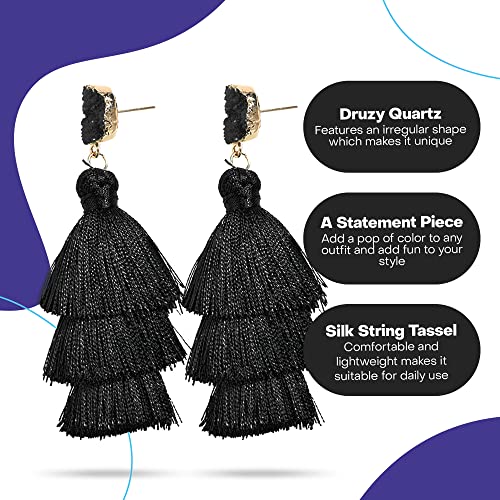 Rave Envy Navy Blue Earrings for Women - Tassel Earrings Bohemian Tiered Tassel Dangle Drop Earrings - Colorful Layered Navy Blue Earrings for Women Teen Girls