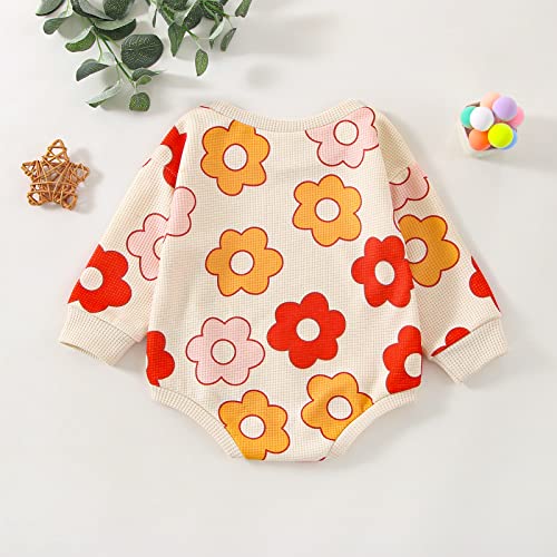 Kayotuas Baby Girl Crewneck Sweatshirt Romper Oversized Long Sleeve Flower Printing Bodysuit Cute Fall Clothes (Daisy Floral,0-6 Months)