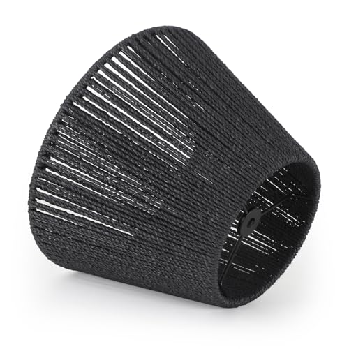 LAMSU Black Rattan Lamp Shade Small, Boho Barrel Lamp Shades for Table Lamps, Handwoven Wicker Lampshade Replacement for Floor Lamp, Wall Sconces Light Cover, Spider Fitter, 5.5x10x7