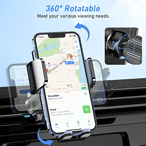 Car Phone Holder Mount, Super Stable Air Vent Cell Phone Car Mount with 2024 Newest Metal Hook Clip, 360° Rotation,One Button Release for iPhone, Samsung, Google, and All Other Smartphones