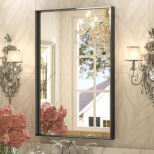 Keonjinn Brushed Gold Mirror 60” x 40” Framed Bathroom Mirrors for Wall Large Rectangular Vanity Mirror Square Corner Brass Gold Metal Frame Mirror Rectangle Farmhouse Mirror(Horizontal/Vertical)