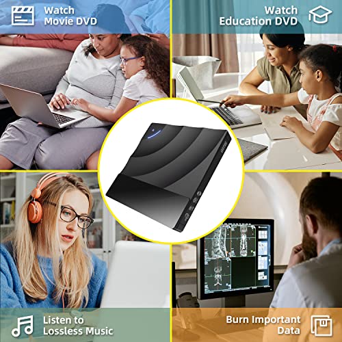 YOTUO External CD Drive, Portable USB 3.0 Type-C CD/DVD RW Drive Player, CD ROM Rewriter Burner Optical Disc Drive Compatible with Laptop Desktop PC for Windows 7/8/11/10 Mac MacBook Pro/Air