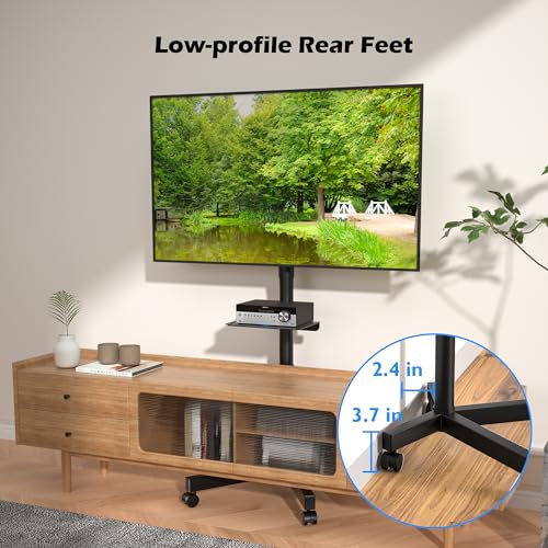 BONTEC Mobile TV Stand, Tilt Rolling TV Cart with Media Shelf and Locking Wheels, Fits 23-60” LED, LCD, OLED Flat Curved TVs, Holds Up to 55lbs, Max VESA 400x400mm