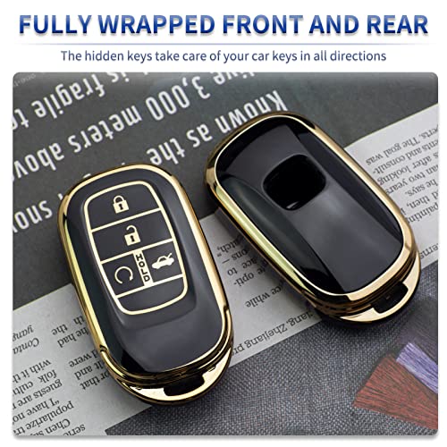 SK CUSTOM Black TPU Gold Edge Smart Key Fob Case Protective Cover Compatible with 2022 2023 Honda Civic Accord HR-V CR-V Pilot Sport SI EX EX-L Touring Keyless Car Remote Accessory