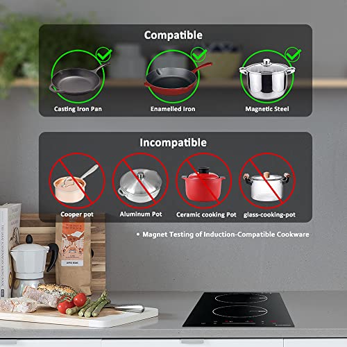 ECOTOUCH Induction Cooktop 2 Burner 12 inch with Booster 3500W Built-in Glass Ceramic Electric Induction Burner Drop in Hot Plate 12" Induction Cooktop,True High Power