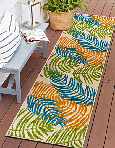 Rugshop Minorca Floral Leaves Non-Shedding Outdoor Rugs for Deck,Patio,Backyard Indoor/Outdoor Runner Rug 2' x 7' Multi