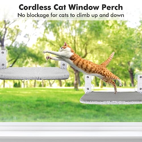 AMOSIJOY Cordless Cat Window Perch, Cat Hammock for Wall with 4 Suction Cups, Anchor&Screw for Two Ways of Installation, Solid Metal Frame and Reversible Cover, Foldable Cat Beds for Indoor Cats