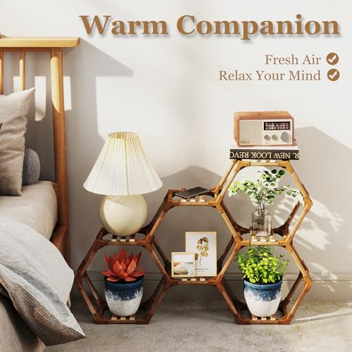 Tikea Plant Stand Indoor Outdoor Hexagonal Corner Plant Stand for Succulents Small Plants Wooden Plant Shelf 7 Tiered Creative DIY Flowers Stand Rack for Living Room Balcony Patio Window
