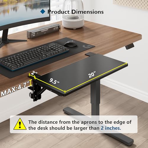 BONTEC Small Ergonomics Desk Extender Tray, 20x9.5 Inch Table Mount Arm Rest Shelf, 90° Foldable Keyboard Tray Platform, Clamp on Computer Arm Rest for Desk, Suitable for Office Desks, Black