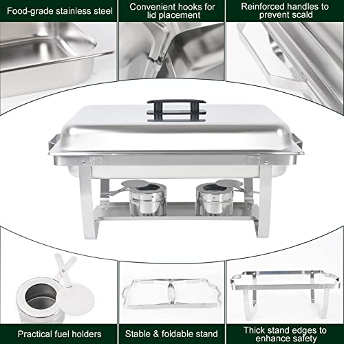 IMACONE Chafing Dish Buffet Set 2 Pack, 8 QT Rectangle & 5QT Round Stainless Steel Chafer for Catering, Chafers and Buffet Warmer Sets w/Food & Water Pan, Lid, Fuel Holder for Event Party Holiday