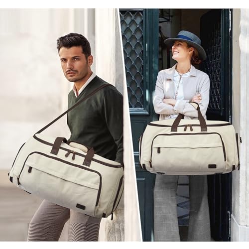 Carry On Garment Bag for Travel, S-ZONE Convertible Garment Duffle Bag Suit Bags for Men Women Travel- 2 in 1 Hanging Suitcase Business Travel Bag with Toiletry Bag, Beige, 50l