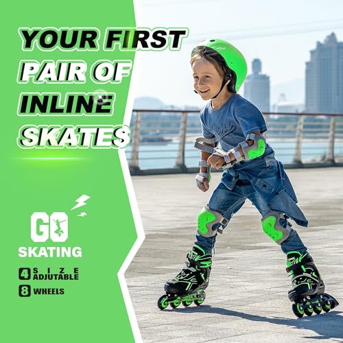 2PM SPORTS Torinx Boys Adjustable Inline Skates, Fun Beginner Roller Skates for Kids, Youth, Girls, Men and Women - Black Medium