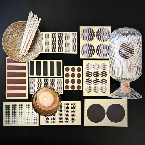 1” Circle Match Striker Stickers – 12 Pieces | Bumble/Dotted Pattern Match Strike Paper with Adhesive Pre-Cut in Circles for Easy Match Lighting | Also Available in Charcoal or Brown & Many Sizes