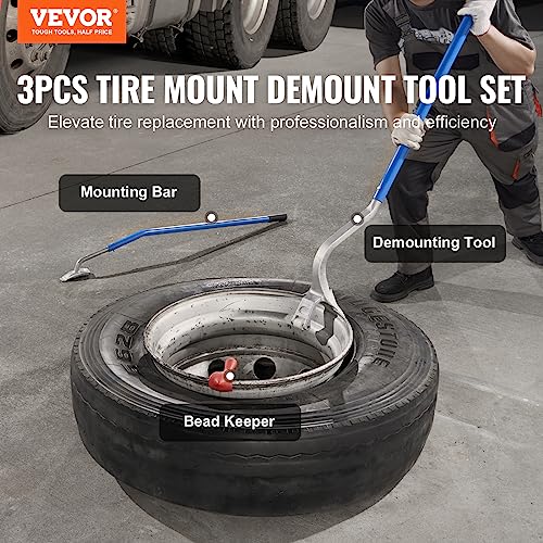 VEVOR Tire Mount Demount Tool, 22.5 to 24.5 inches, 3PCS Tire Changer Demount Tool Adapted to Aluminum and Steel Rims, with Extra Bead Keeper, Tire Changing Tools for Car Repairing, Blue