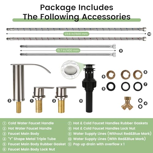 M OUDEMEI 3 Holes Waterfall Bathroom Faucet, 8 Inch Widespread Bathroom Sink Faucet, Two Handles Lavatory Vanity Sink Faucets with Pop-up Drain (Brushed Gold)