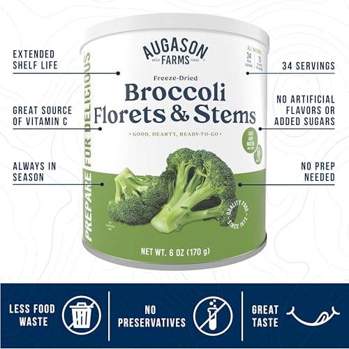 Augason Farms Freeze Dried Broccoli Florets & Stems Can, Emergency Food Supply, Everyday Meals, 34 Servings