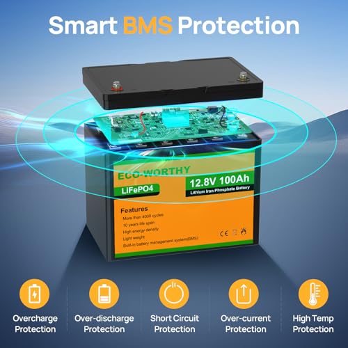 ECO-WORTHY 12V 100AH Mini Size Group 24 LiFePO4 Lithium Battery with BMS, for RV, Camping, Trolling Motor, Marine, Solar Home Off-Grid