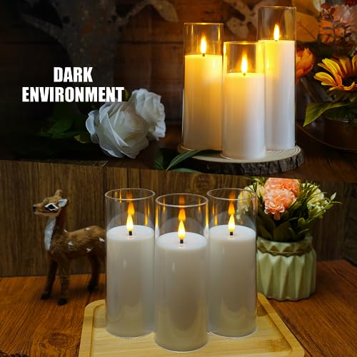 kakoya Flickering Flameless Candles Battery Operated with Remote and 2/4/6/8 H Timer Plexiglass Led Pillar Candles Pack of 9 (D2.3"xH 5"6"7")with Realistic Moving Wick Candles for Home Decor(White)