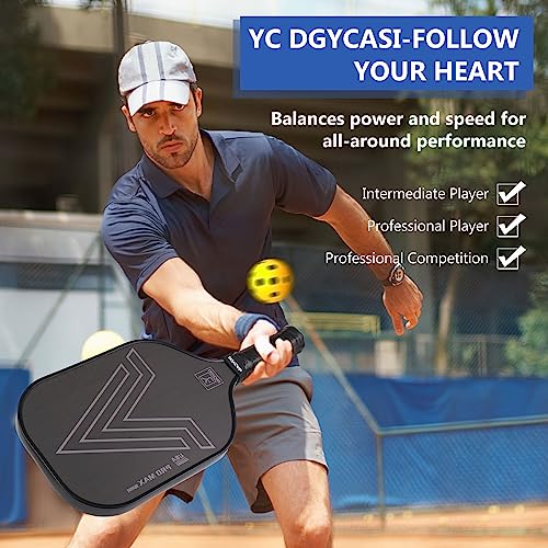 YC DGYCASI 16mm Pickleball Paddles Professional, 2024 USAPA Approved, Carbon Fiber Surface (CFS), Polypropylene Lightweight Honeycomb Core, with Cover Case Black