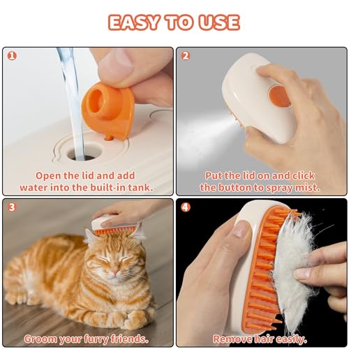 CyperGlory 3 in 1 Steam Cat Hair Brush: Spray, Massage and Bath Cleaning for Dogs and Cats, Soft Silicone Brush for Hair Removal, Self-Cleaning Feature for Easy Use