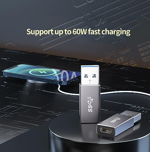 [Double Sides] USB C Female to USB Male Adapter, Type C to USB Converter, Supports USB 3.2 Speeds (10Gbps), 60W Fast Charging/Data Transfer, Compatible with Apple/iPhone/Car/Samsung