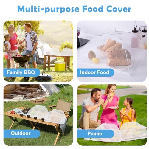 Omont Mesh Food Covers for Outside: 3 Pack 17"x17" Large Pop-Up Food Tents Umbrella Net for Outdoors, Picnic, Screen, BBQ，Reusable and Collapsible