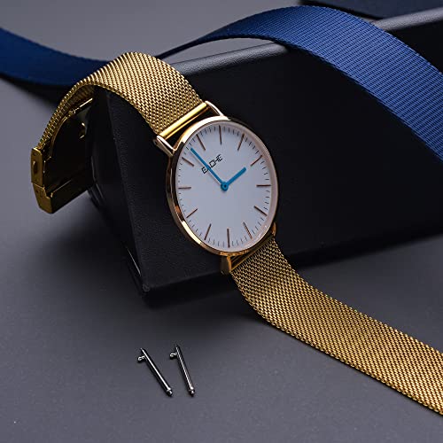 EACHE Stainless Steel Mesh Watch Band for Women, Quick Release Mesh Watch Straps for Ladies 12mm Gold