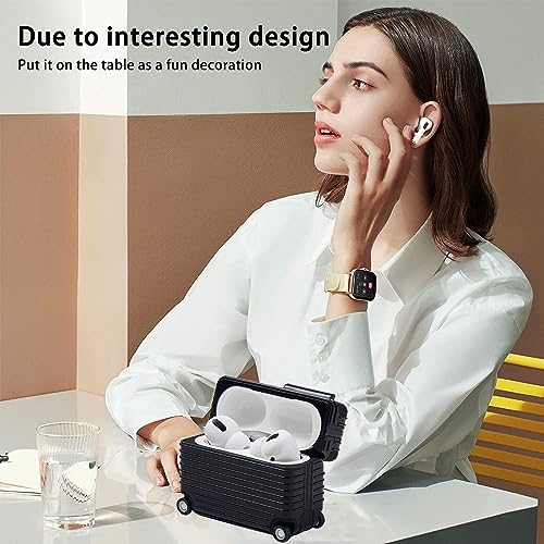 for AirPods Pro Case Cover, Luggage Design Protective Cover Case for AirPods Pro, Compatible with AirPods Pro Charging Case for Women Men, Blcak