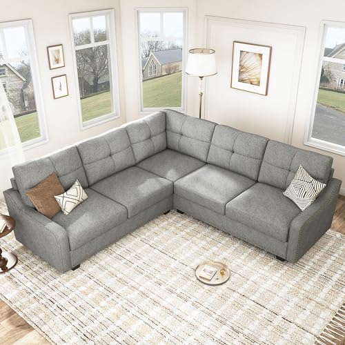 HONBAY Convertible Sectional Sofa L Shaped Couch for Small Apartment Reversible Sectional Couch for Living Room,Dark Grey