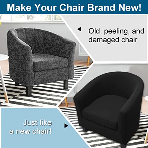 WOMACO 2 Pieces Club Chair Slipcover Printed Stretch Armchair Tub Round Barrel Swivel Chair Covers withc Cushion Cover Elastic Bottom Sofa Furniture Protector for Tullsta (1, Black)