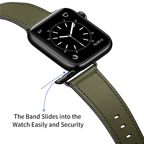 OUHENG Compatible with Apple Watch Band 42mm (Series 10) 41mm 40mm 38mm, Genuine Leather Band Replacement Strap Compatible with Apple Watch Series 10/9/8/7/6/5/4/3/2/1/SE2/SE, Dark Blue/Blue