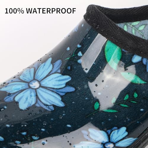 Kprm Flat Garden Shoes for Women Waterproof Slip-On Womens Rubber Rain Shoes Gardening Clogs with Comfort Insole (Chickens Yellow, 6)