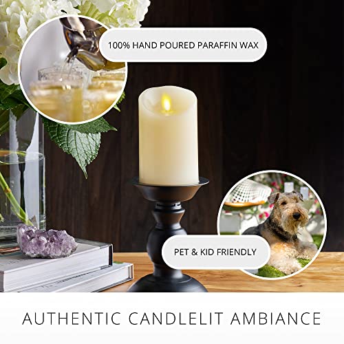 Luminara Moving Flame Pillar Flameless LED Candle, Scalloped Edge, Real Wax, Unscented - Ivory