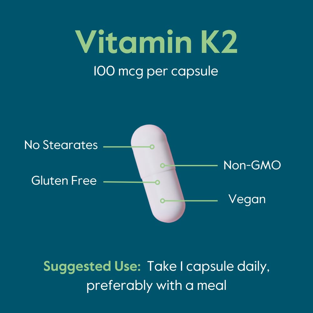 BESTVITE Vitamin K2 100 mcg as MK-7 w/Patented K2VITAL (120 Vegetarian Capsules) - No Stearates - Vegan - Non GMO - Gluten Free