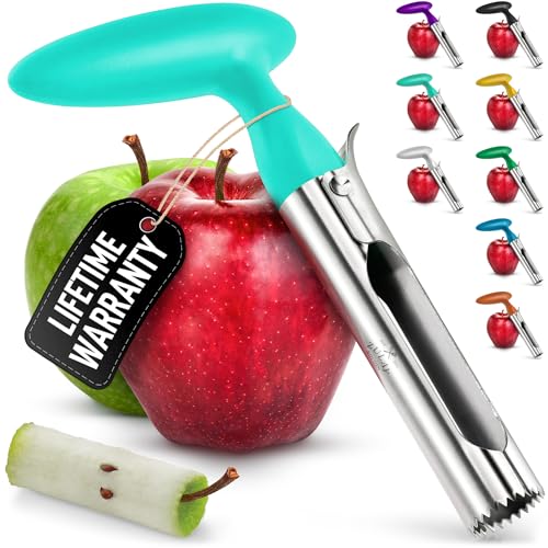 Zulay Kitchen Premium Apple Corer Tool - Ultra Sharp, Stainless Steel, Serrated Blades for Easy Coring - Easy to Use & Clean, Durable Apple Corer Remover for Baking Apples & More - Aqua