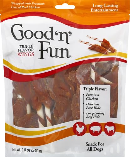 Good 'N' Fun Triple Flavor Wings, Made With Real Meat, Treats for Dogs, 12 oz