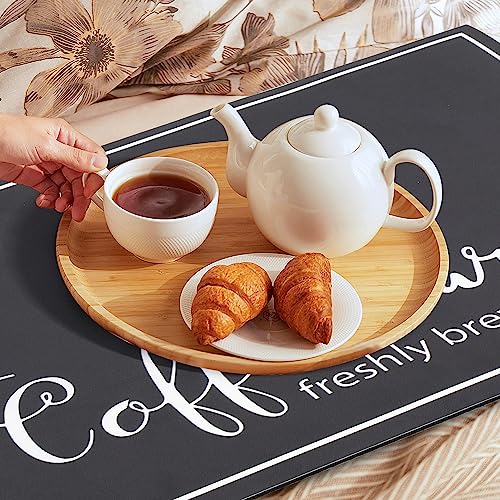 Findosom Dish Drying Mat, 12"x20" Absorbent Coffee Bar Mat for Countertops, Coffee Bar Accessories with Coffee Cup Pattern for Kitchen Counter Coffee Maker Coffee Pot Dining Room Decoration