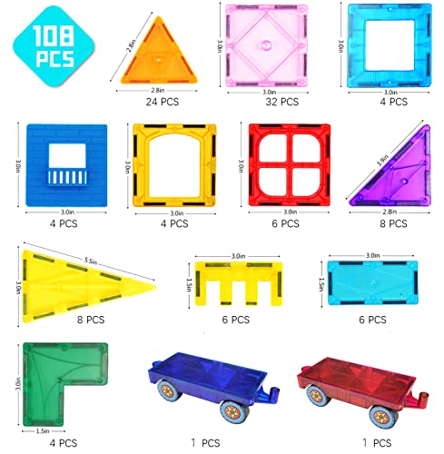 Lotmey Magnetic Tiles for Kids, Magnetic Blocks Building Toys, 3D Magnet Tiles Building Blocks, Preschool Magnetic Toys Stacking Blocks STEM Toys for Toddlers Kids 3 4 5 6 7 8-12