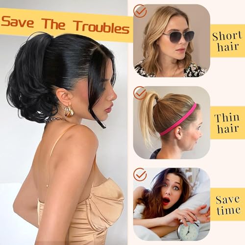 KooKaStyle Ponytail Extension, 10" Short Claw Clip in Pony Tails Hair Extensions Curly Wavy Synthetic Drawstring Hairpieces for Women(Light Ash Blonde)