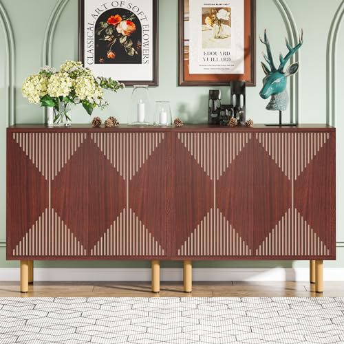 Tribesigns Modern Grey Storage Cabinet Set, Freestanding Floor Cabinet, Classic 59 inches Sideboard, Wood Buffet Cabinet with Doors, Large Storage Cabinet for Living Room, Dining Room, Garage